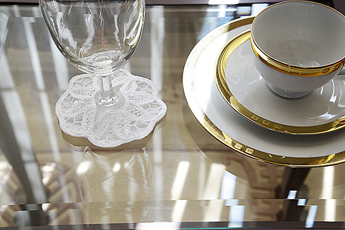Imperial Battenburg Lace Wine Glass Coasters. White - Click Image to Close